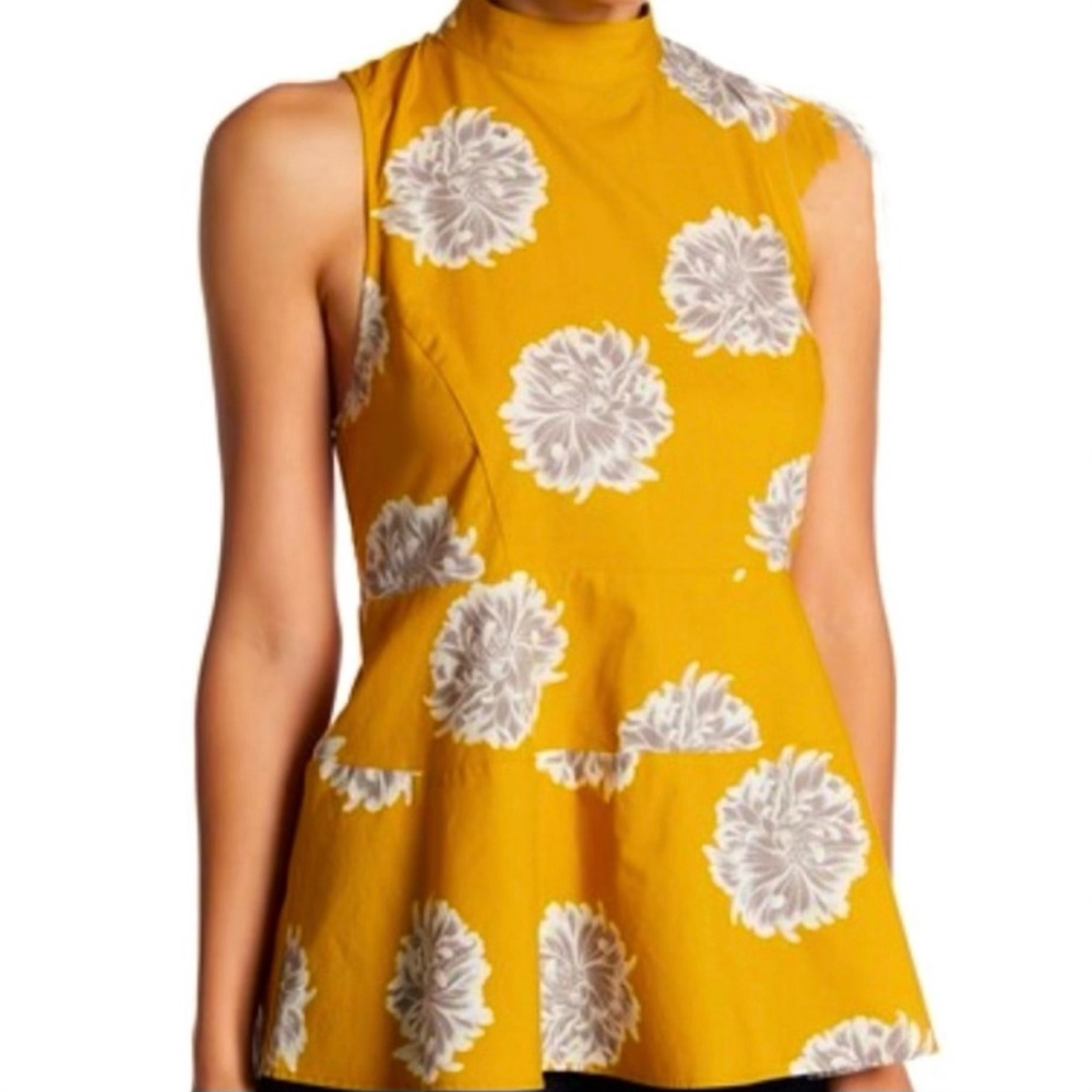 14th & Union Mustard Yellow Mock Poplin Top S